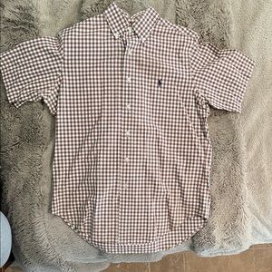 Ralph Lauren Brown and White Checkered Button Down Shirt